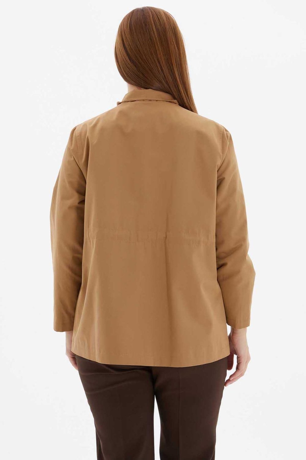 Büyük Beden Dik Yaka Beli Büzgülü Trençkot  /  CAMEL