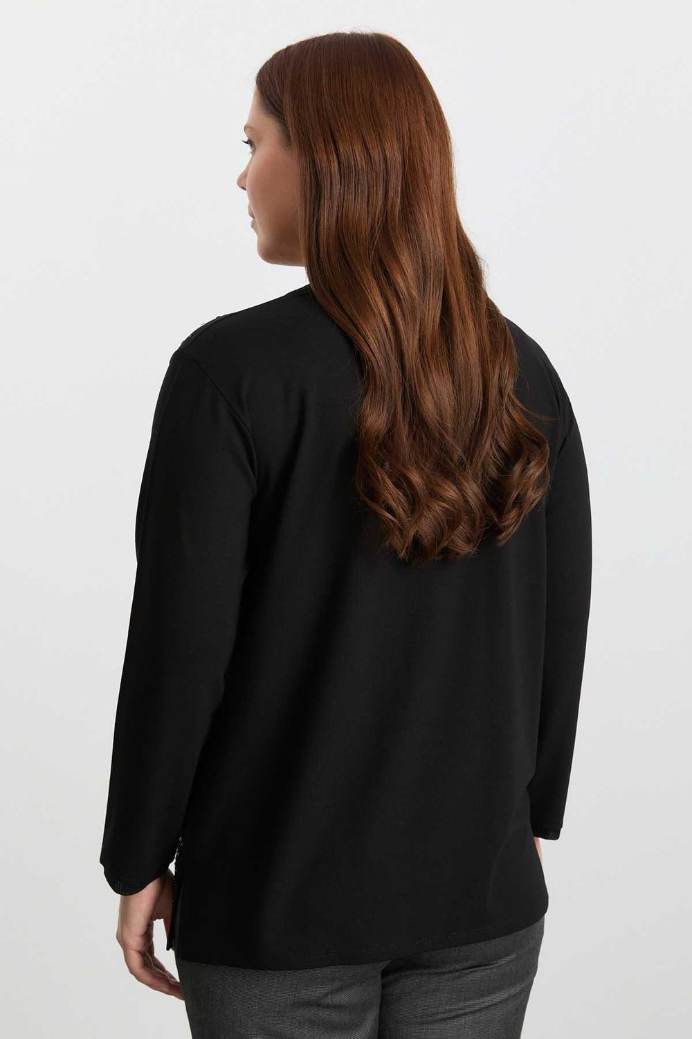 Büyük Beden Kare Taşlı İnce Ribanalı Triko Bluz  /  SİYAH