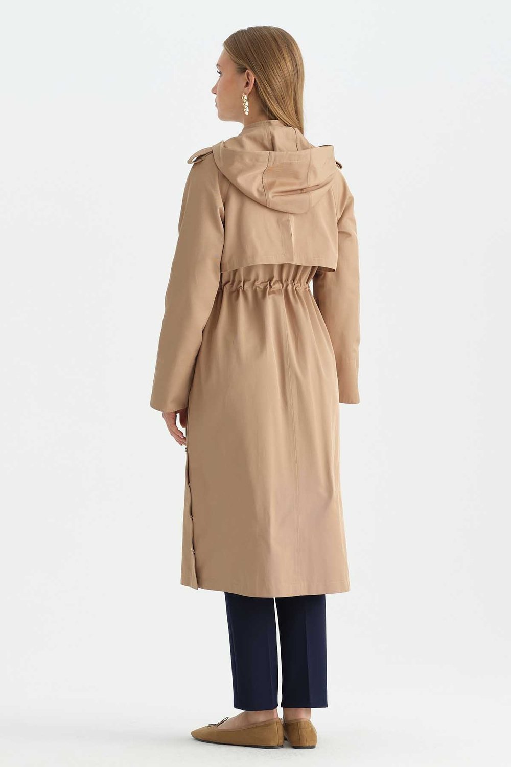 Rüzgarlıklı Yanları Çıtçıtlı Kapüşonlu Trençkot  /  CAMEL