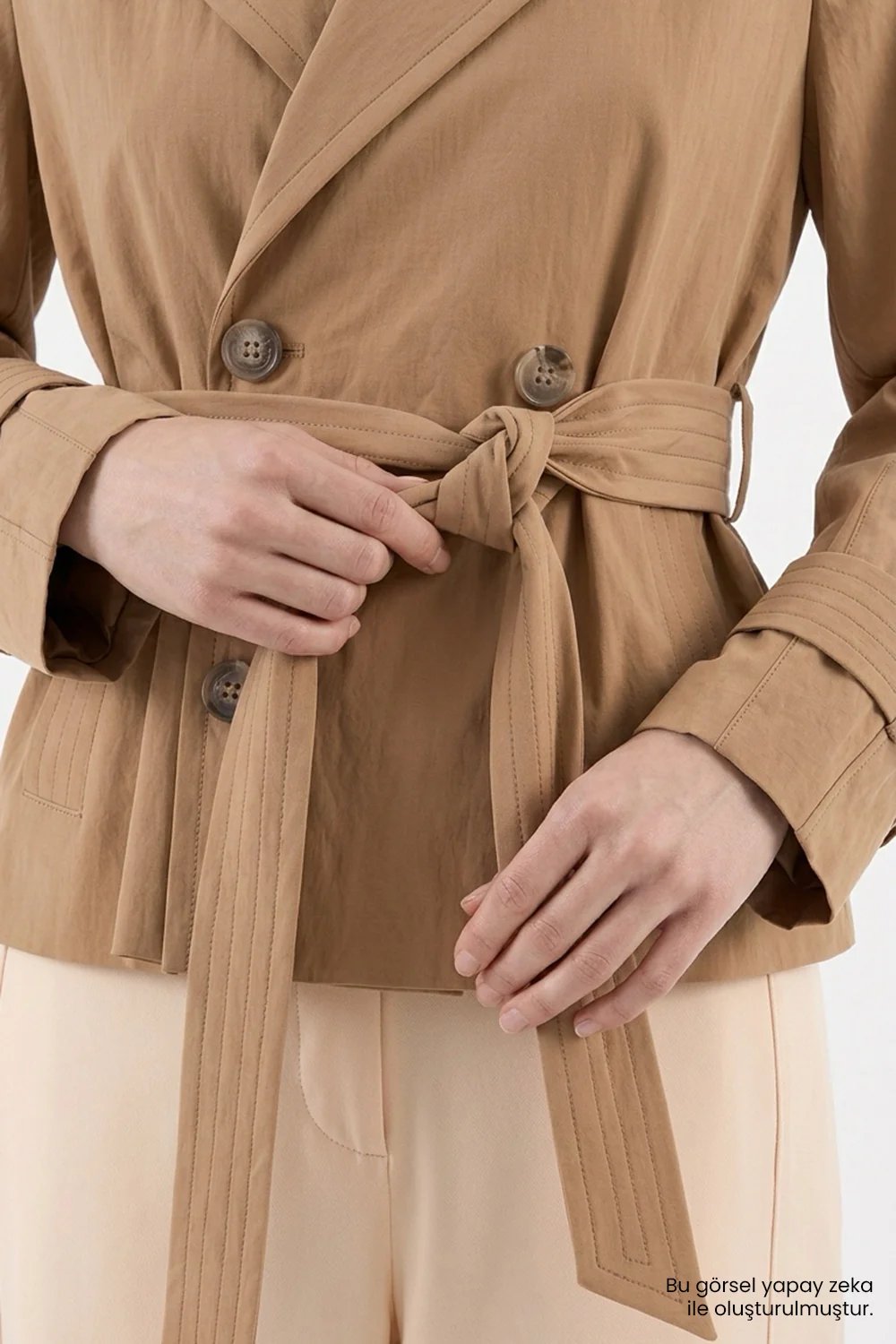 Exquise kemerli camel elbise