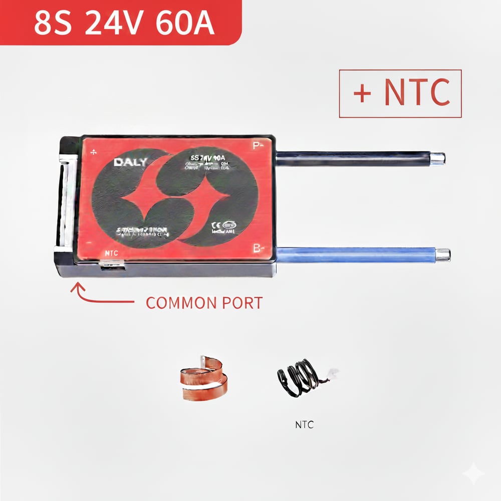 DALY LiFePO4 BMS 8S 24V 60A Ortak Port NTC