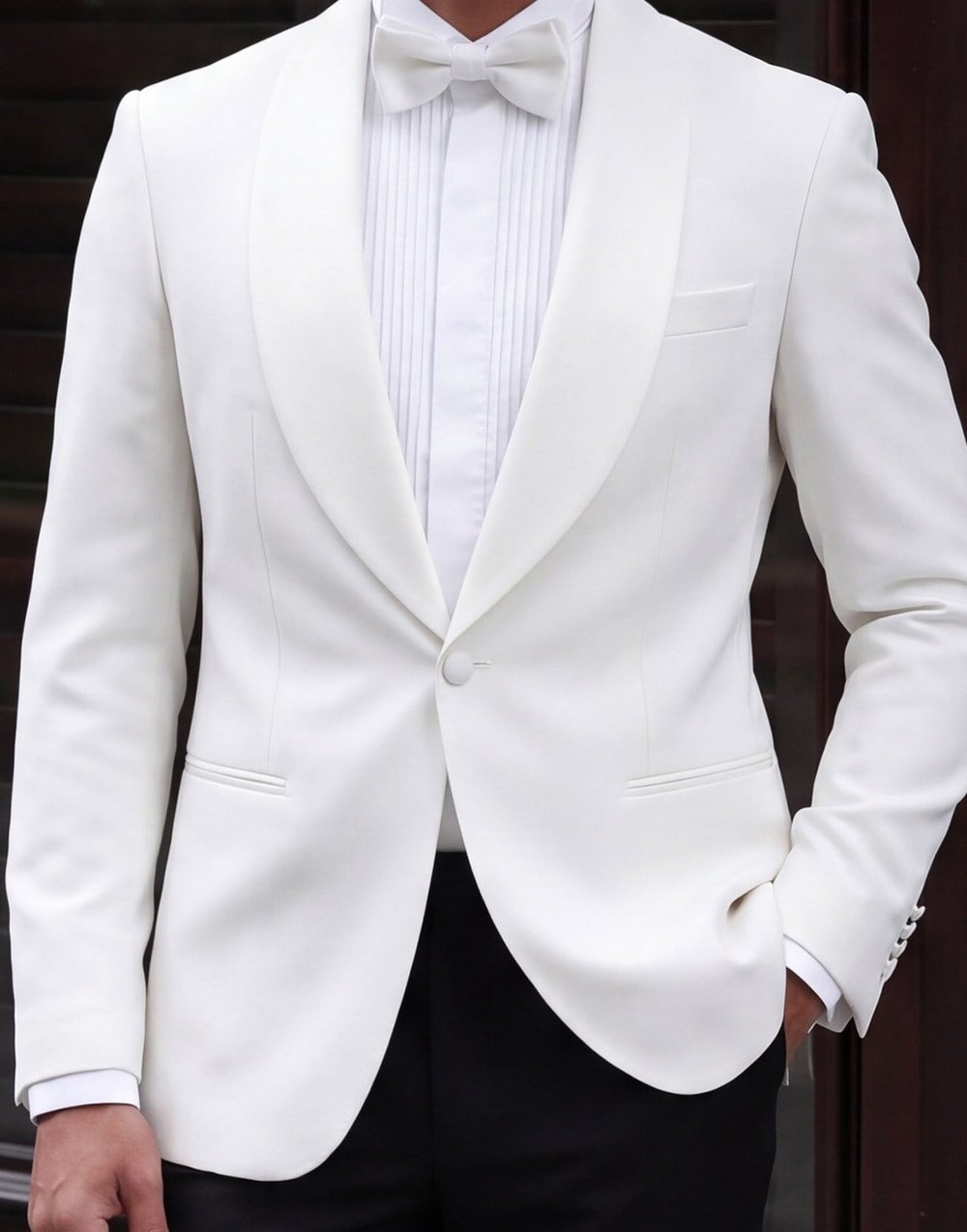 Erkek Smokin Damatlık | Şal Yaka | Slim Fit | Beyaz