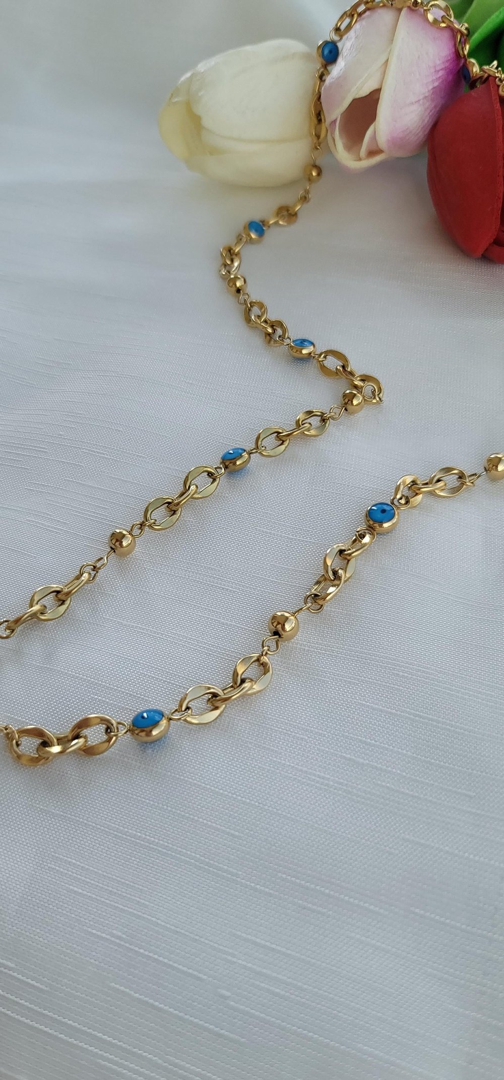 Düğme model nazar boncuklu kolye