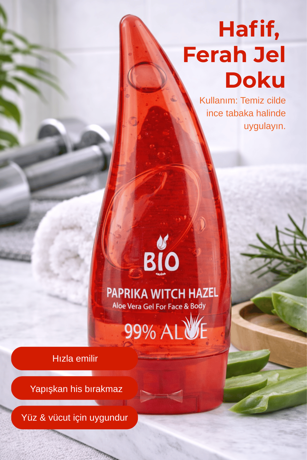 Bio Asia 4lü Bitkisel Güç Jel – Aloe Vera + Matcha + At Kestanesi + Paprika Yüz & Vücut Sıkılaştırıcı 120 ml