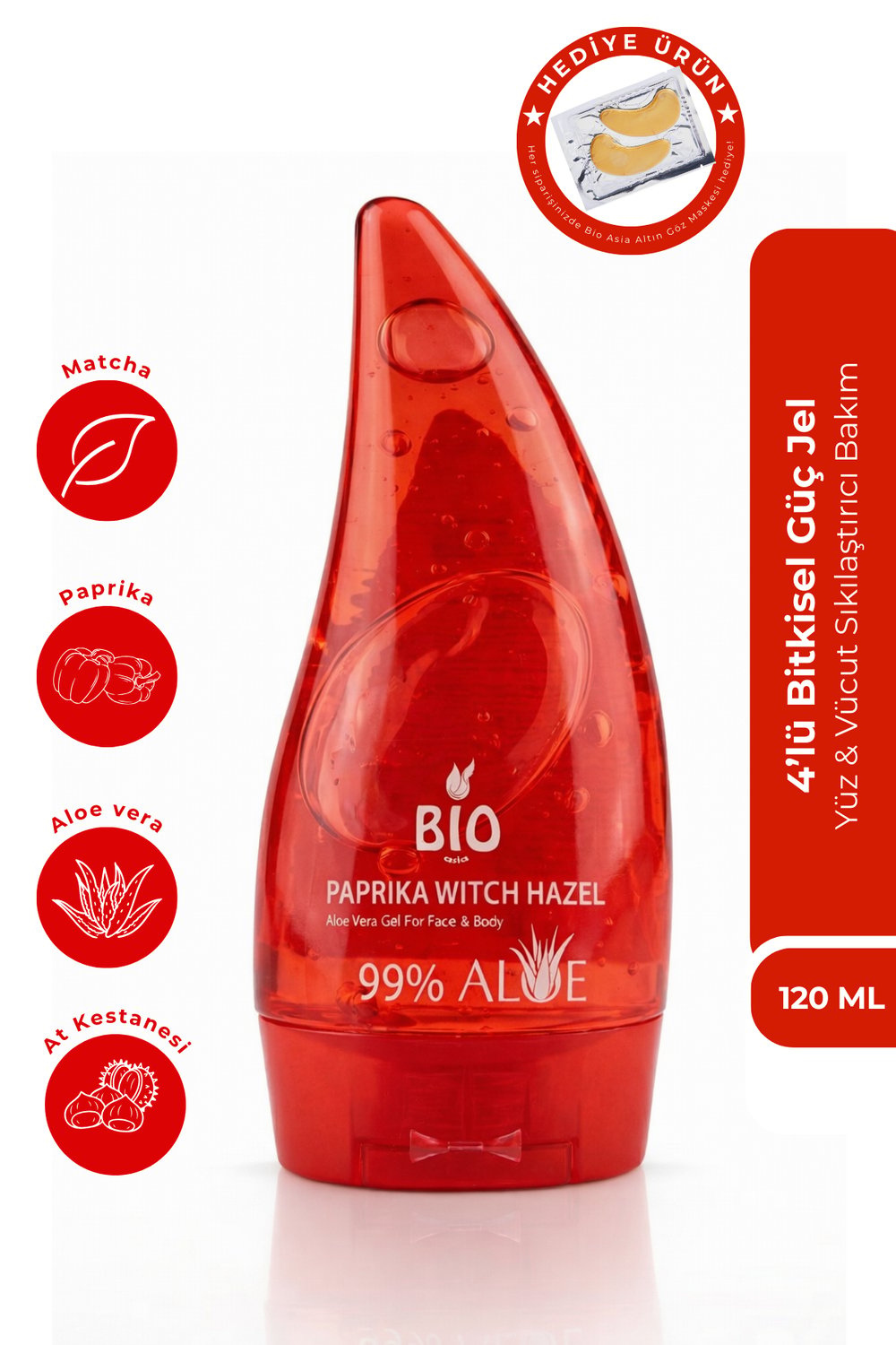 Bio Asia 4lü Bitkisel Güç Jel – Aloe Vera + Matcha + At Kestanesi + Paprika Yüz & Vücut Sıkılaştırıcı 120 ml