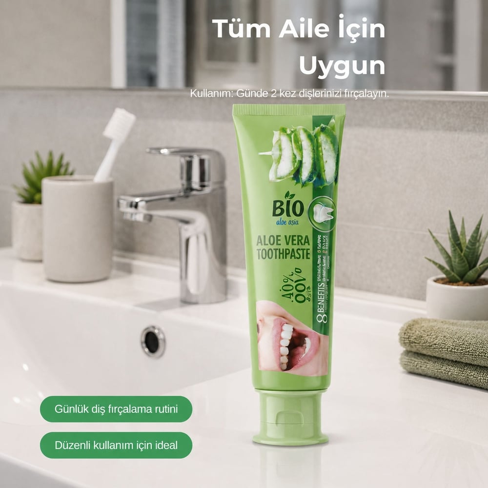 Bio Asia Aloe Vera Diş Macunu – Hassas Dişlere Uygun Yatıştırıcı & Doğal Temizlik 130 ml