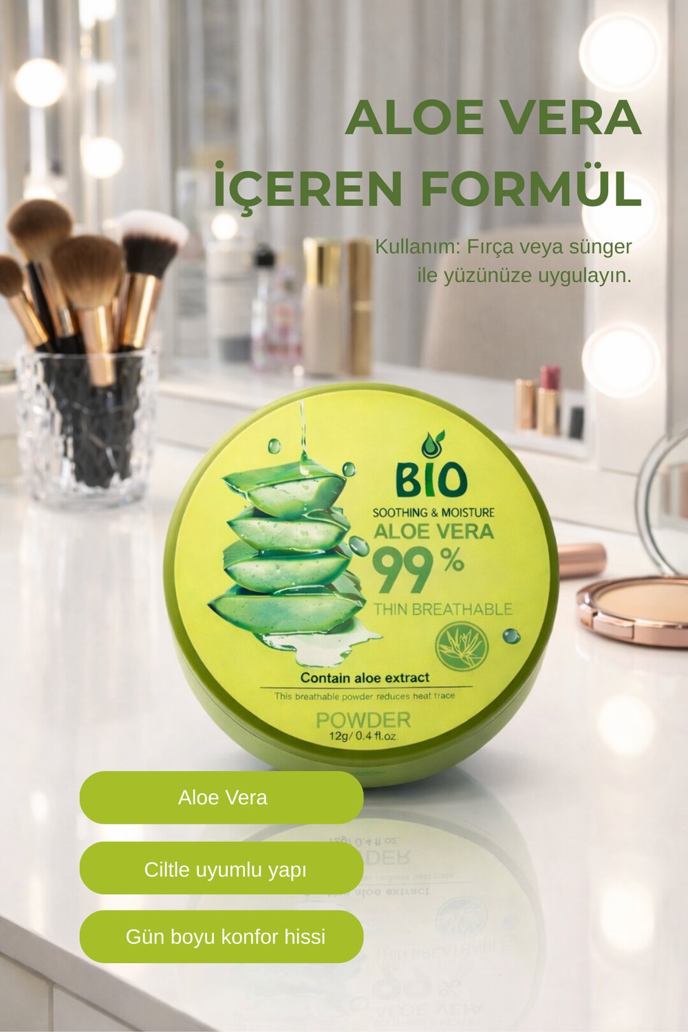 Bio Asia Aloe Vera Pudra – Yağ Kontrolü Sağlayan, Gözenek Gizleyen Hafif Matlaştırıcı
