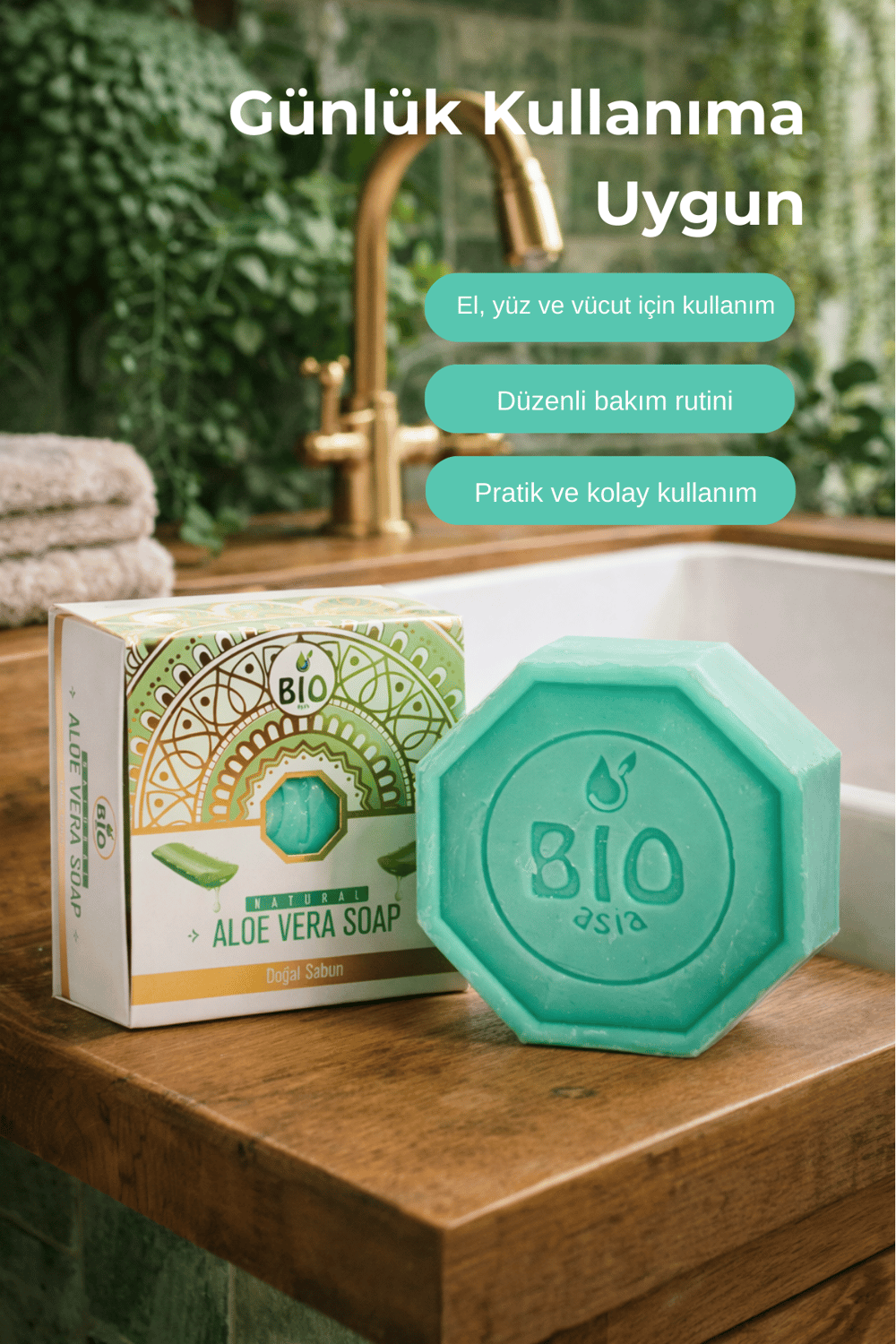 Bio Asia Aloe Vera Sabun – Nemlendirici, Yatıştırıcı ve Ferahlatıcı Doğal Bitkisel Sabun 150 gr