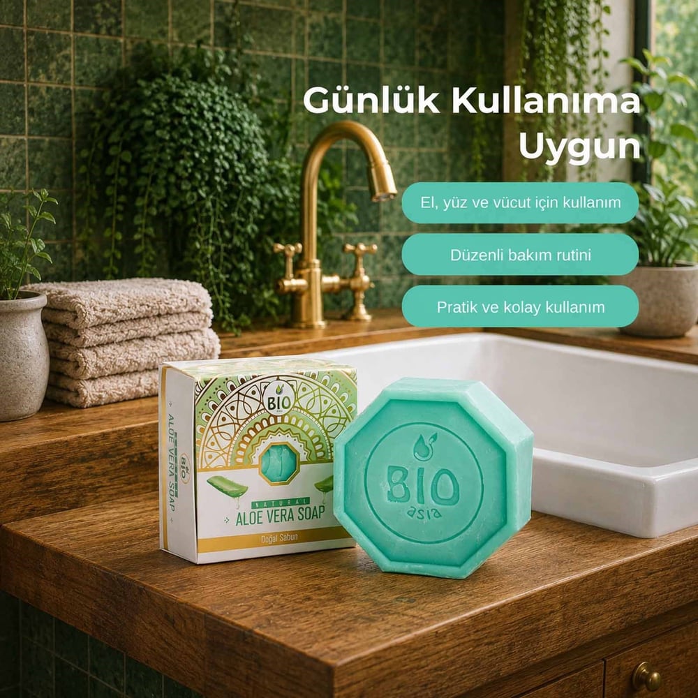 Bio Asia Aloe Vera Sabun – Nemlendirici, Yatıştırıcı ve Ferahlatıcı Doğal Bitkisel Sabun 150 gr