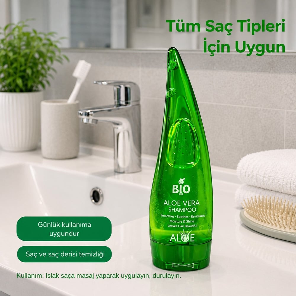 Bio Asia Aloe Vera Şampuan – Saç Derisini Yatıştıran, Kırılmayı Azaltan Bitkisel Bakım 300 ml