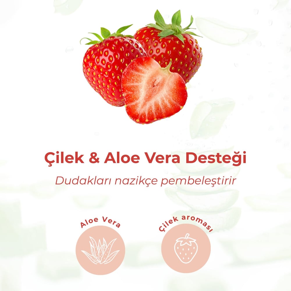 Bio Asia Çilek & Aloe Vera Lip Balm – Besleyici, Tatlı Aromalı Yoğun Dudak Nemlendiricisi (Pembe Renkli)