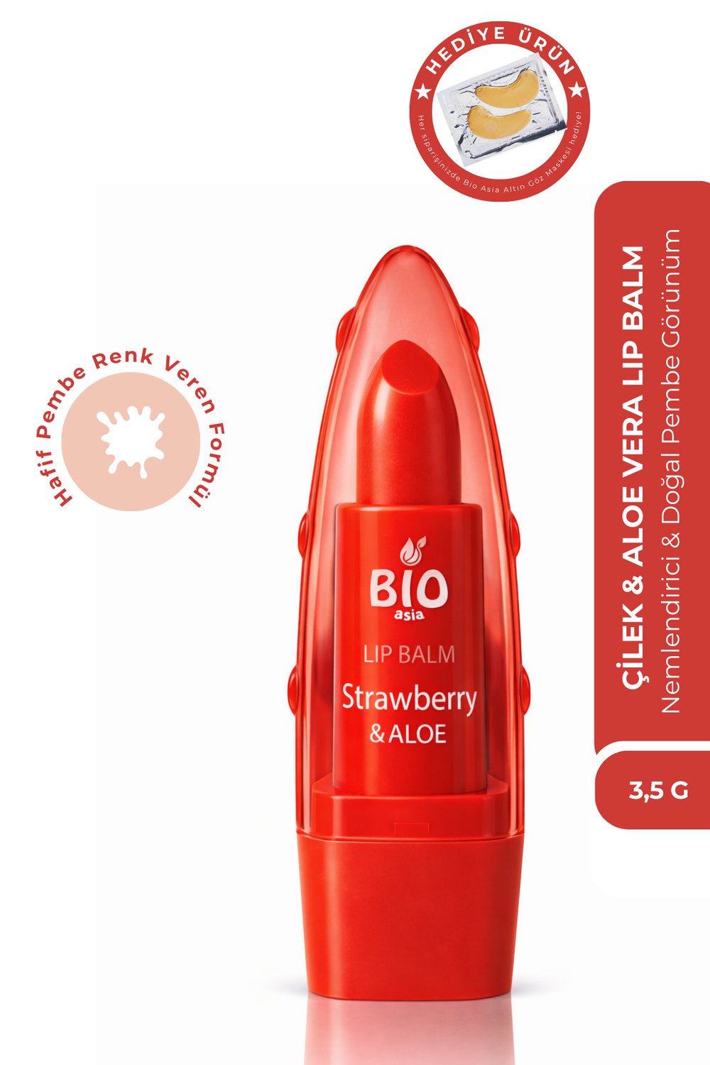 Bio Asia Çilek & Aloe Vera Lip Balm – Besleyici, Tatlı Aromalı Yoğun Dudak Nemlendiricisi (Pembe Renkli)