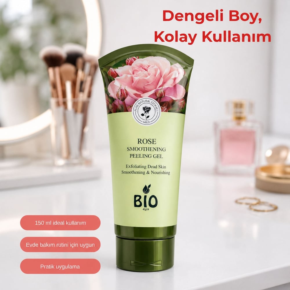 Bio Asia Gül Peeling Jel – Aydınlatıcı, Tazeleyici & Çiçek Özlü Cilt Temizliği 150 ml