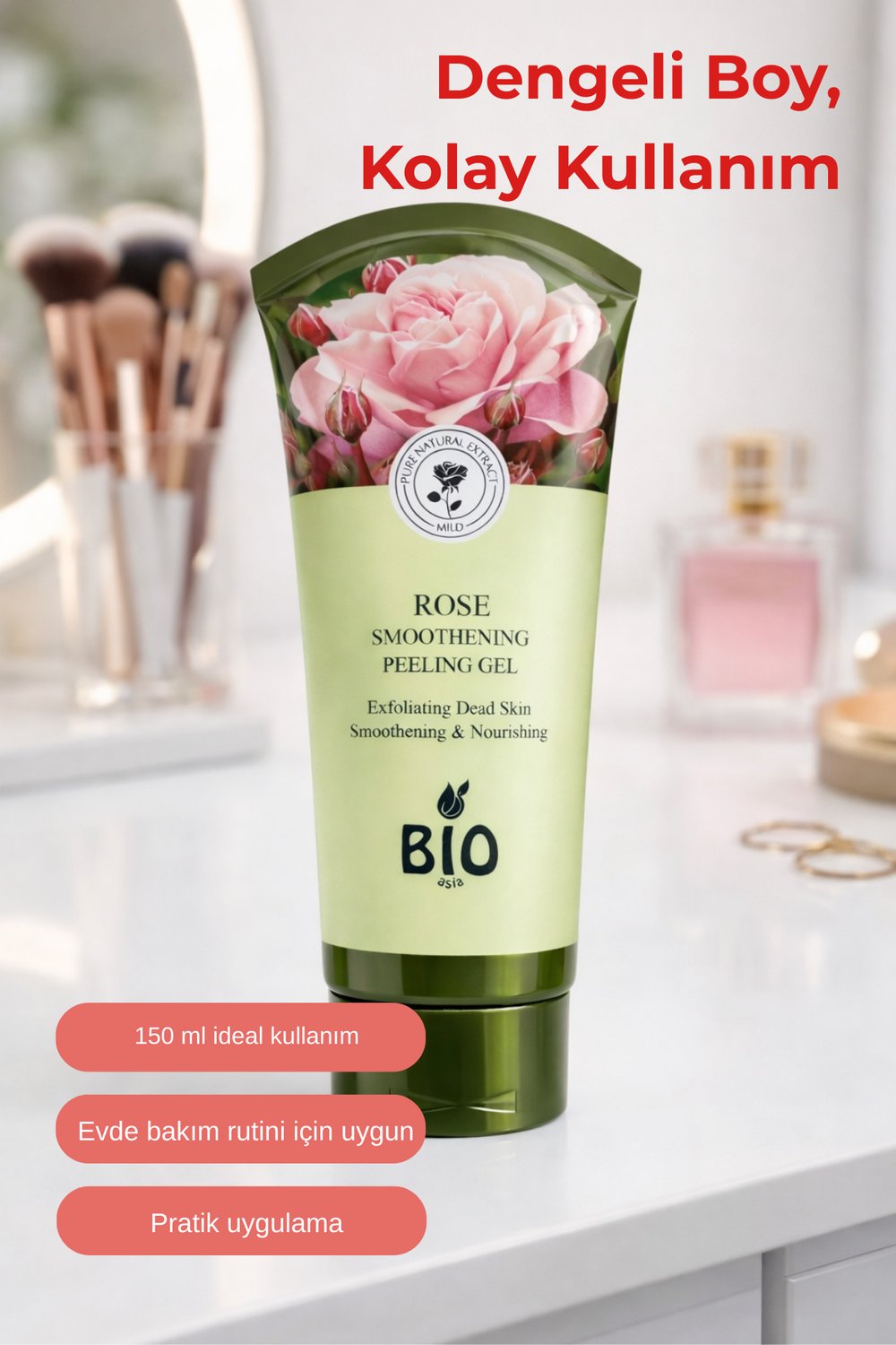 Bio Asia Gül Peeling Jel – Aydınlatıcı, Tazeleyici & Çiçek Özlü Cilt Temizliği 150 ml