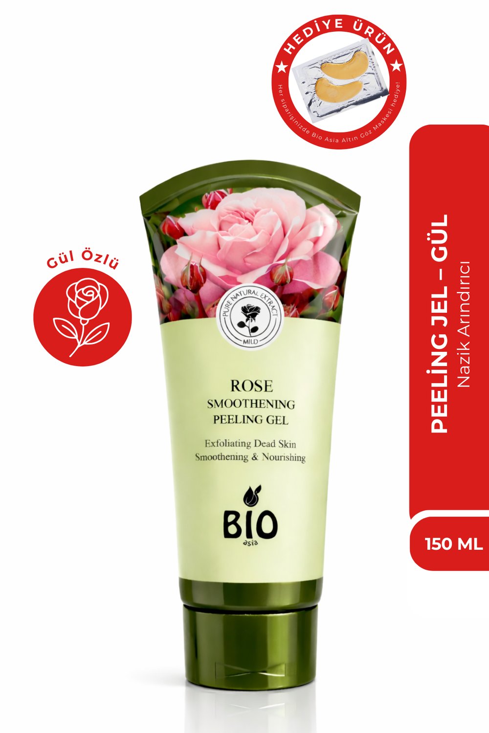 Bio Asia Gül Peeling Jel – Aydınlatıcı, Tazeleyici & Çiçek Özlü Cilt Temizliği 150 ml