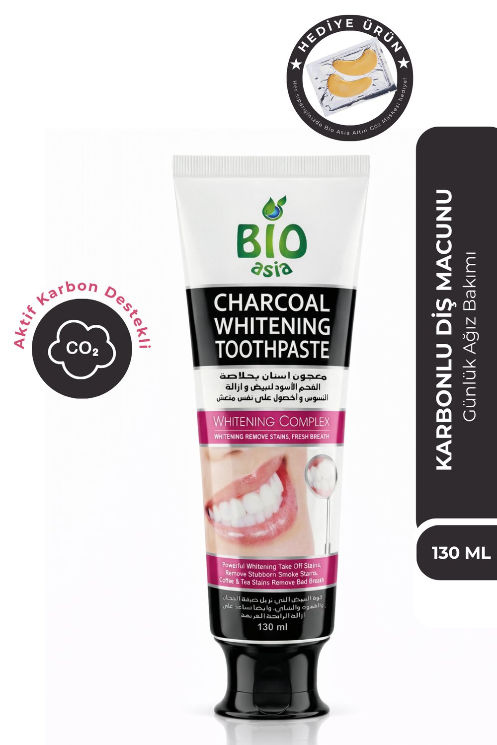 Bio Asia Karbon Diş Macunu – Beyazlatıcı Etki, Doğal Aktif Karbon Temizliği 130 ml