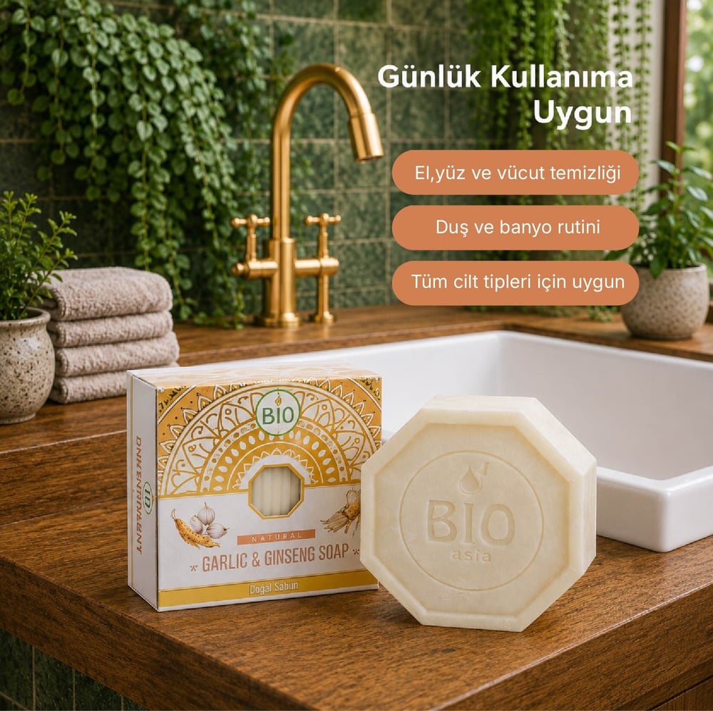 Bio Asia Sarımsak + Ginseng Sabunu – Saç Dökülmesi Karşıtı Güçlendirici Özlü Sabun 150 gr