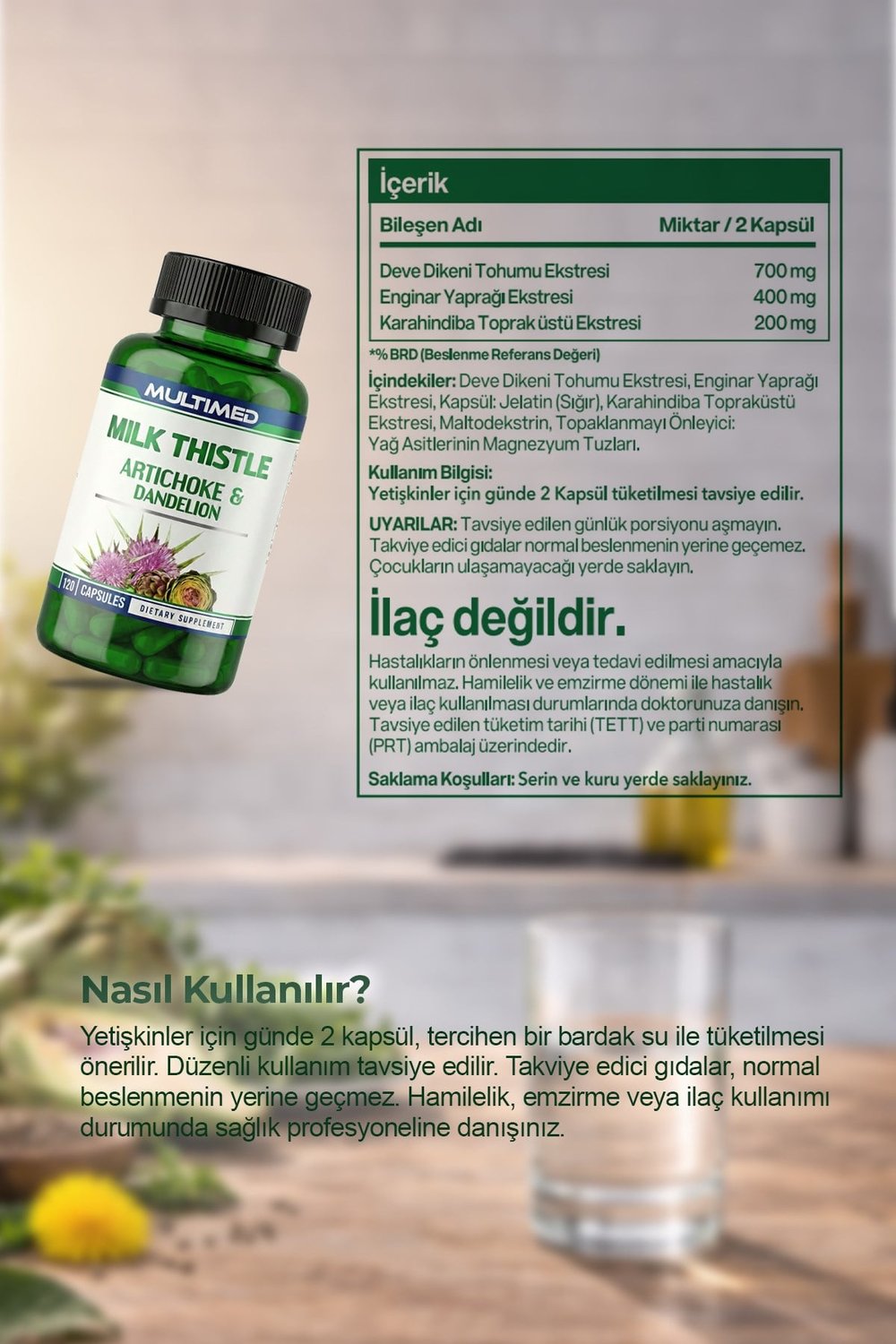 Milk Thistle – Deve Dikeni + Enginar + Karahindiba – Karaciğer Yenileyici Formül – 120 Kapsül