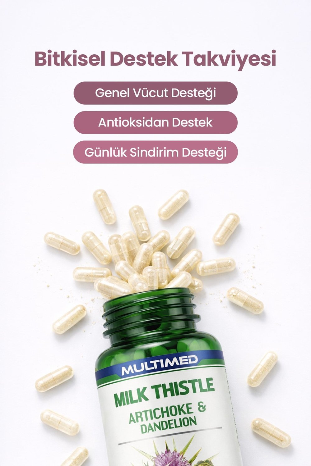 Milk Thistle – Deve Dikeni + Enginar + Karahindiba – Karaciğer Yenileyici Formül – 120 Kapsül