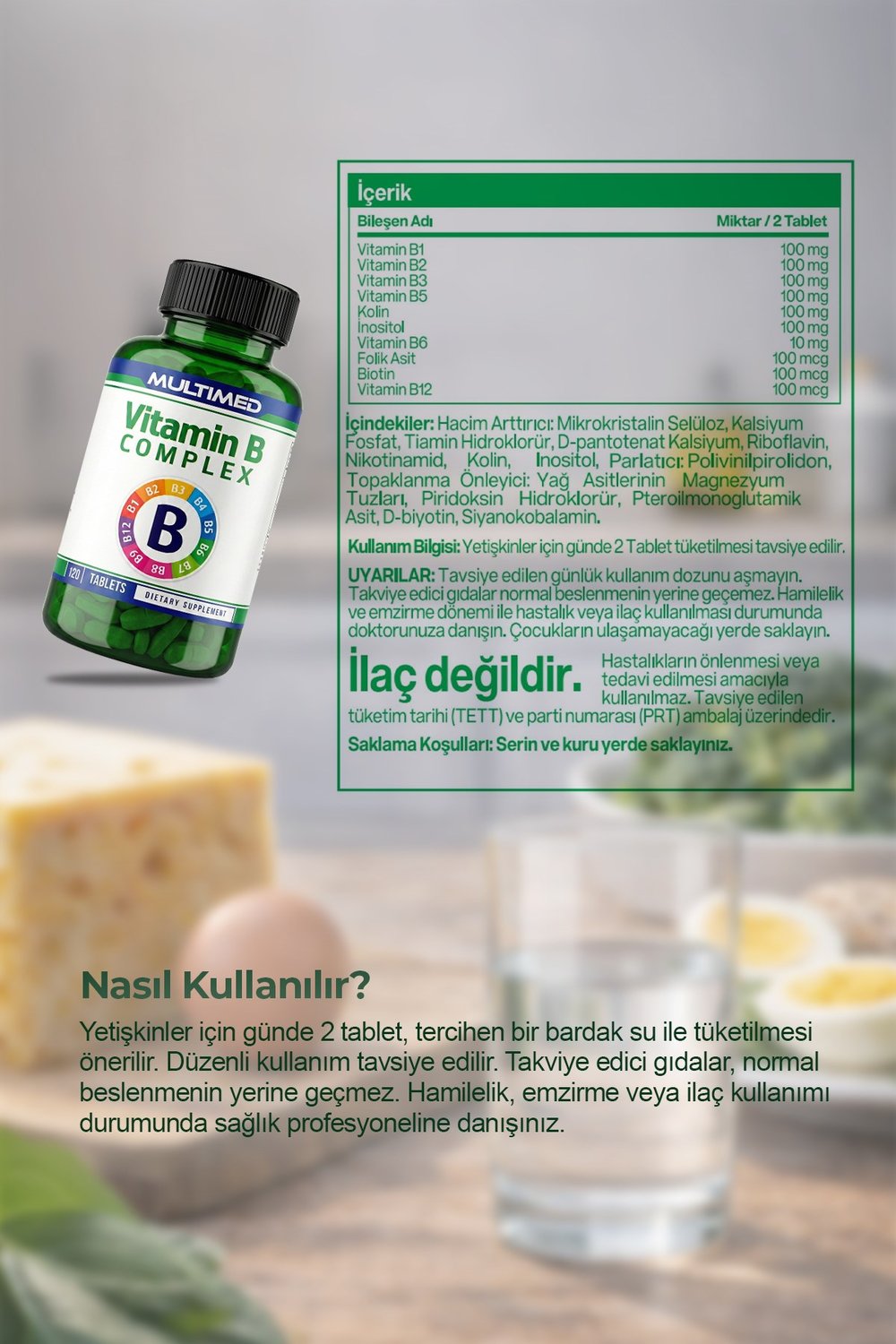 Multimed B Vitamini Kompleksi – Enerji Artırıcı & Sinir Sistemi Destek – 120 Tablet