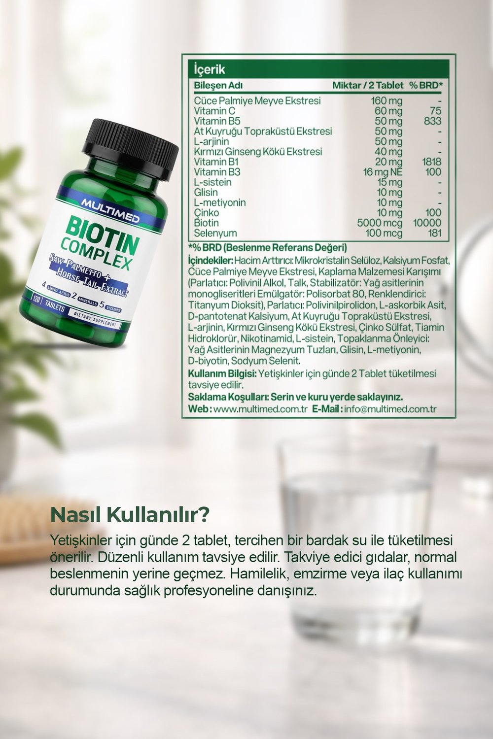 Multimed Biotin Kompleksi – Saç & Tırnak Güçlendirici Yüksek Etkili Formül – 120 Tablet