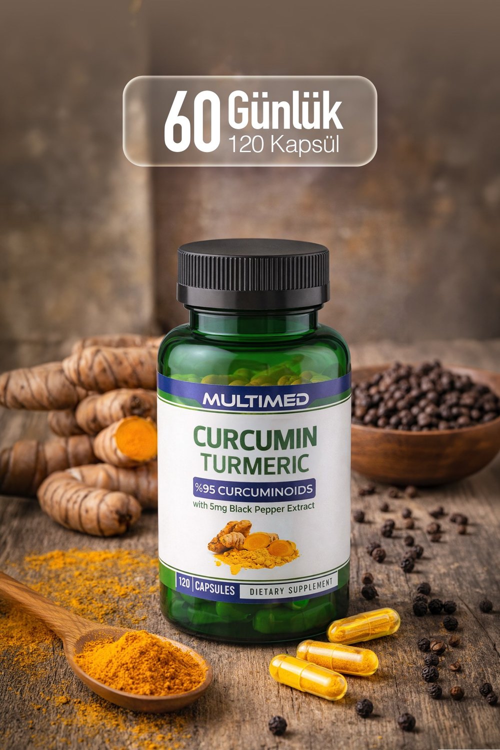 Multimed Curcumin Zerdeçal – Yüksek Emilimli Güçlü Antioksidan & Bağışıklık Koruma – 120 Kapsül