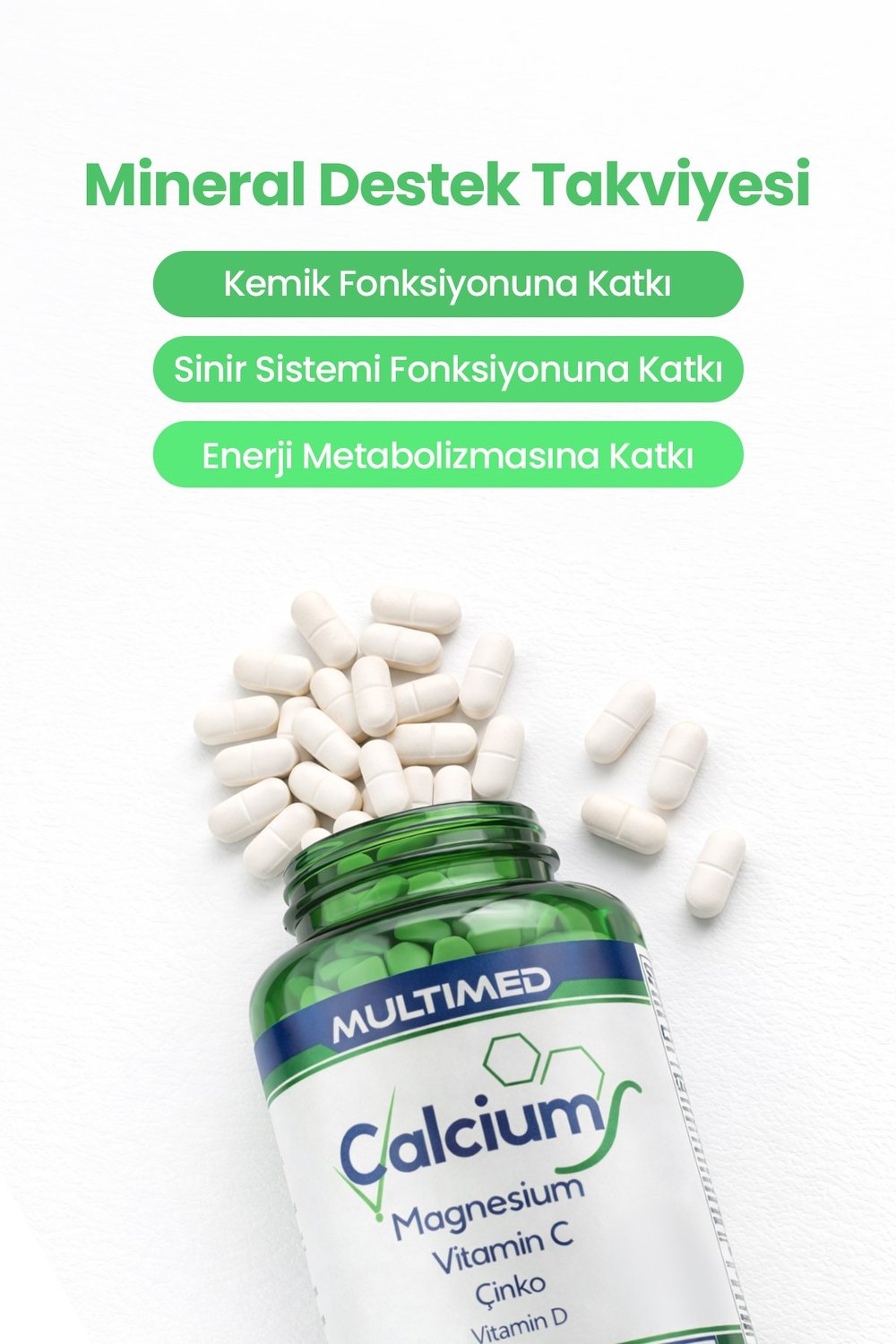 Multimed Kalsiyum Magnezyum Çinko D3 – Kemik, Diş & Kas Sağlığı – 60 Tablet