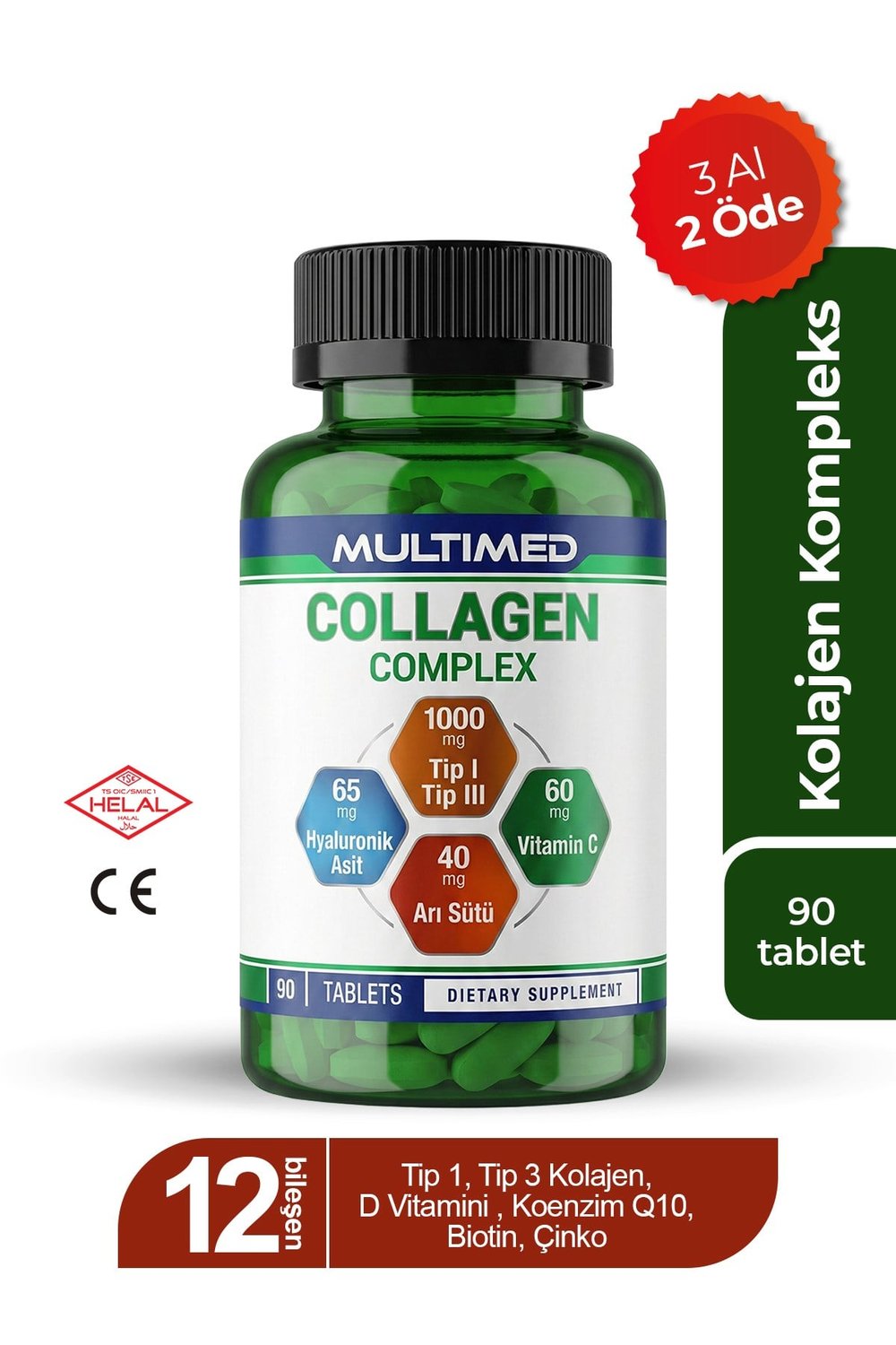 Multimed Kolajen 1000 mg – Cilt Elastikiyeti & Eklem Destek Formülü – 90 Tablet