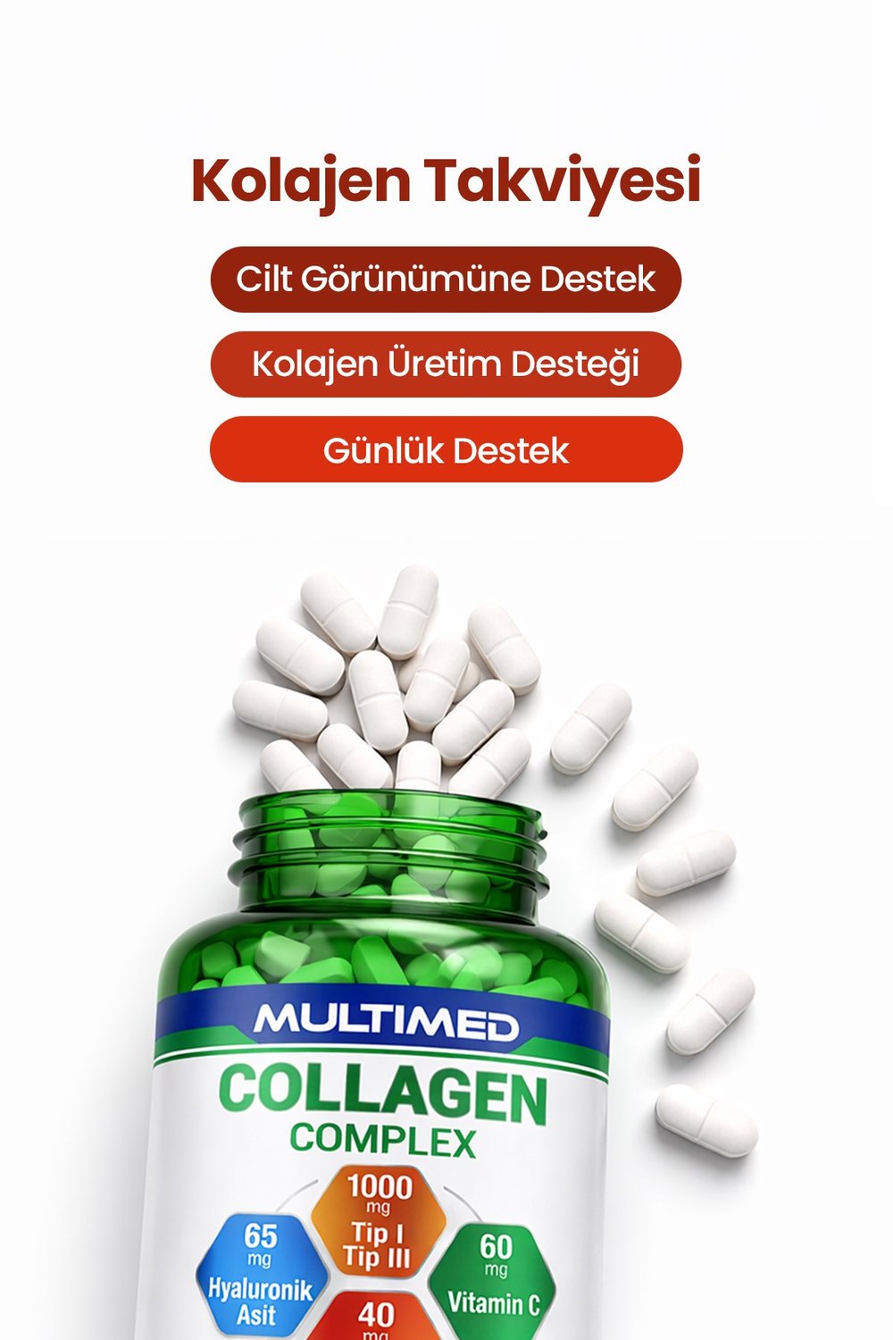 Multimed Kolajen 1000 mg – Cilt Elastikiyeti & Eklem Destek Formülü – 60 Tablet