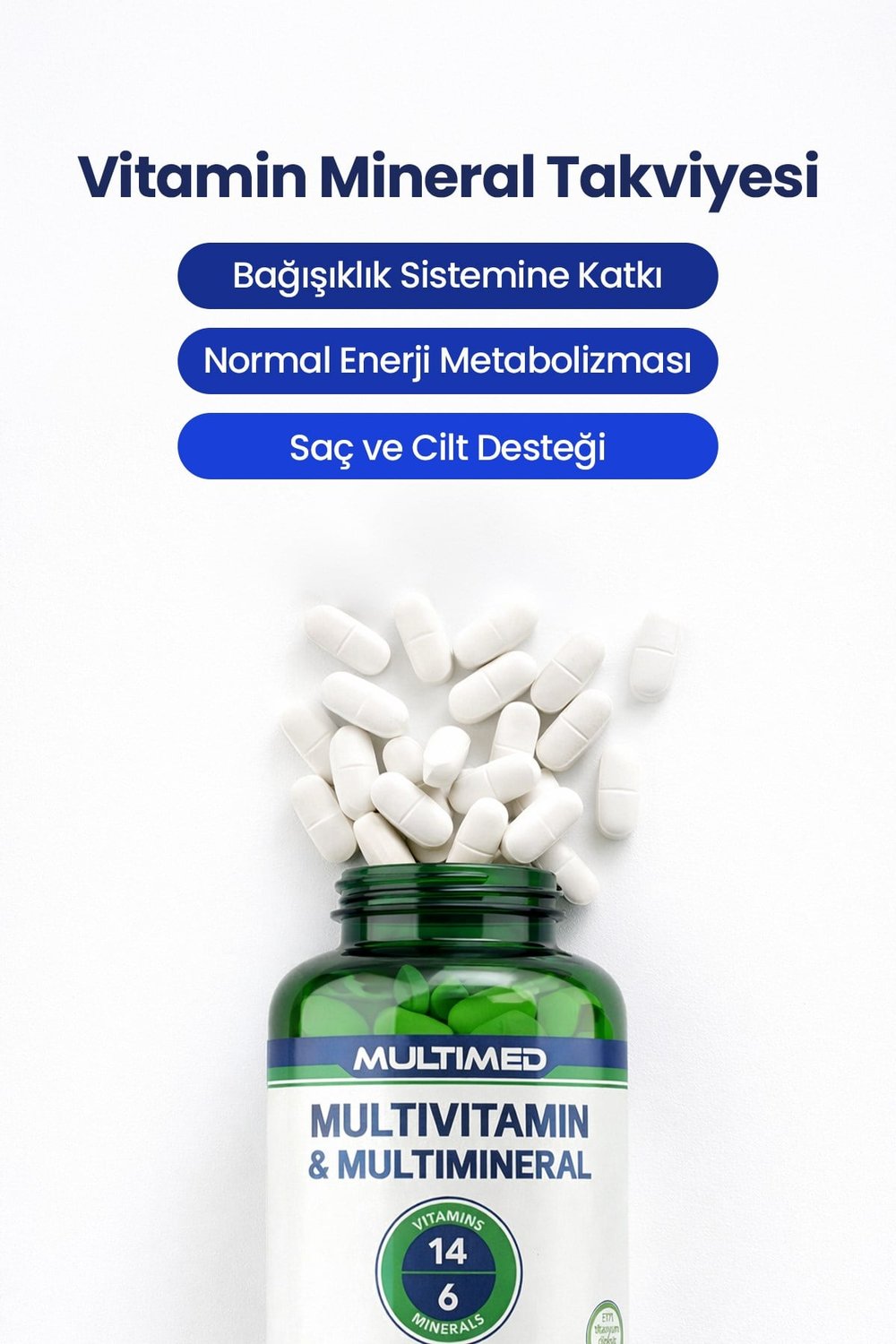 Multimed Multivitamin – 12 Vitamin + 6 Mineral + Ginseng + Q10 + Lutein + Kolin – 120 Tablet