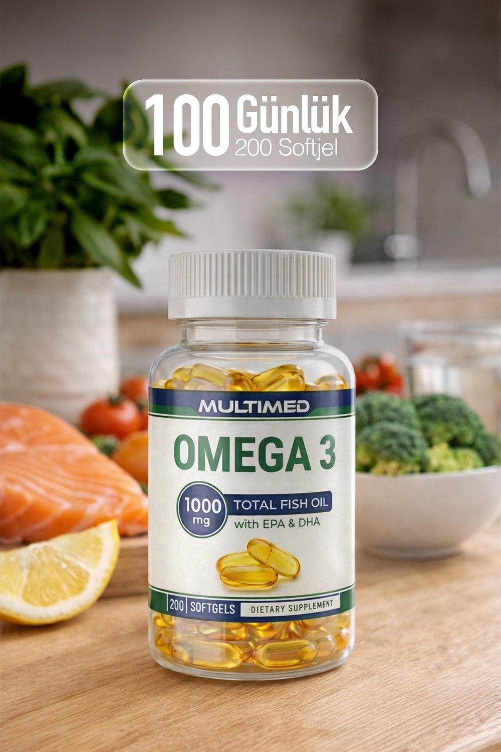 Multimed Omega 3 Balık Yağı 1000 mg – Trigliserid Formu Yüksek Emilim – 200 Softgel (Şeffaf Şişe)