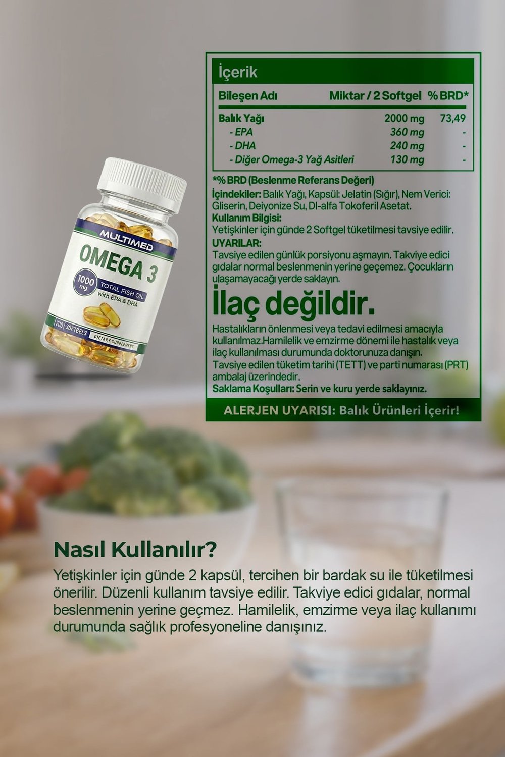 Multimed Omega 3 Balık Yağı 1000 mg – Trigliserid Formu Yüksek Emilim – 200 Softgel (Şeffaf Şişe)