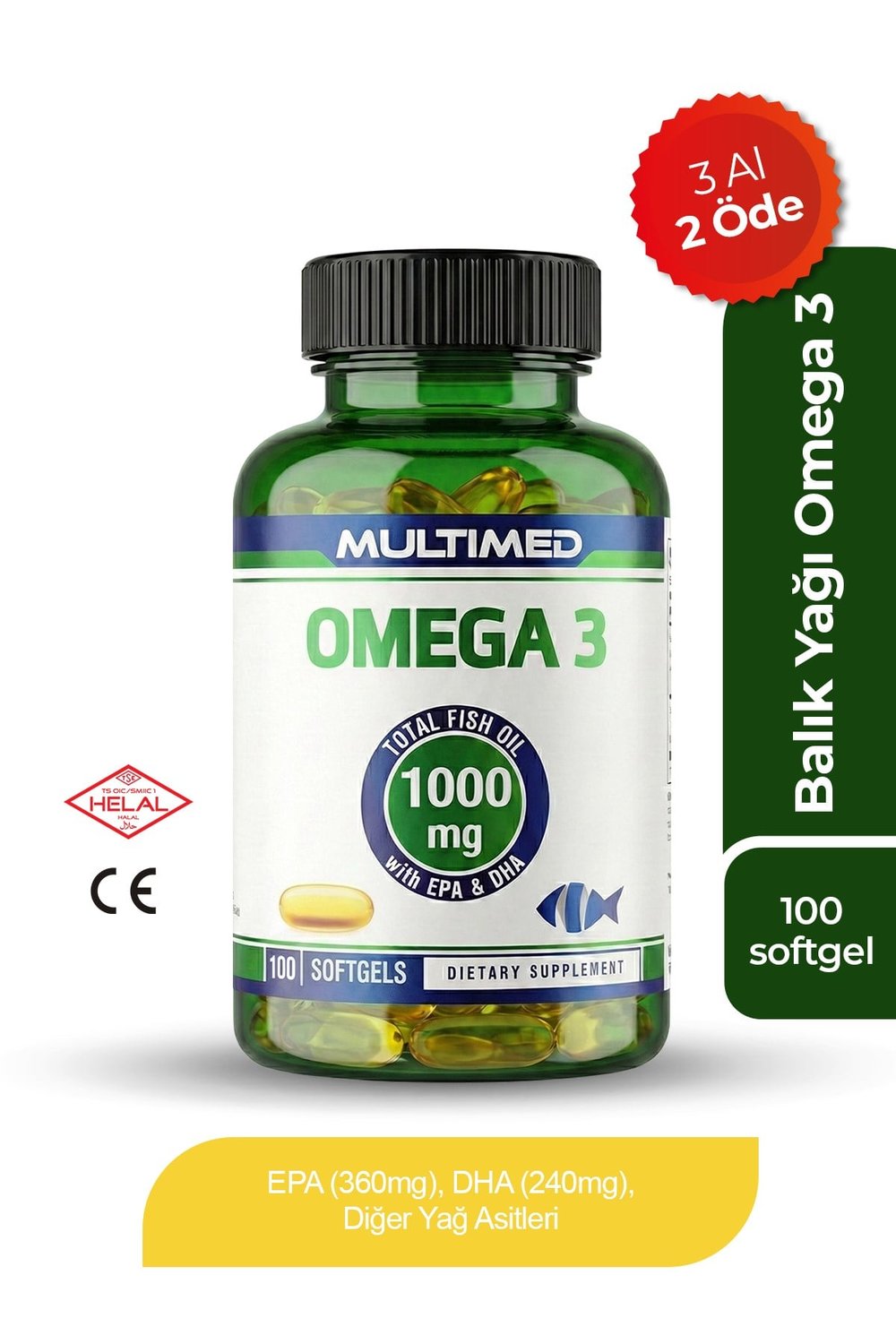 Multimed Omega 3 Balık Yağı 1000 mg – Trigliserid Formu Yüksek Emilim – 100 Softgel 
