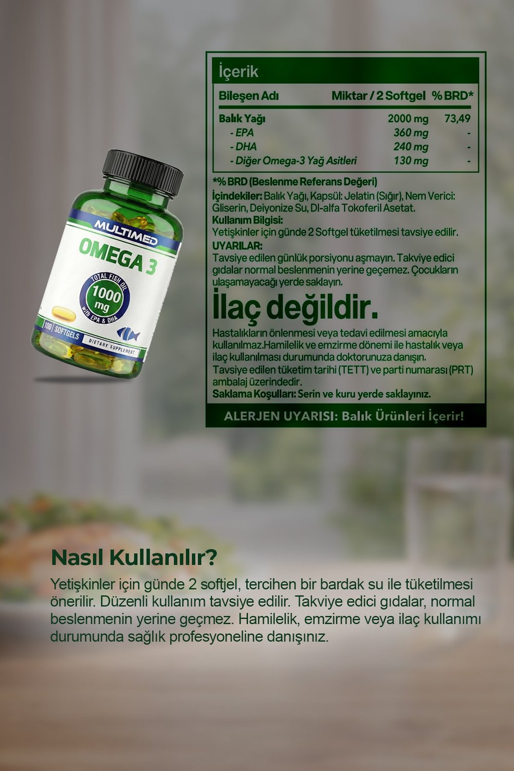 Multimed Omega 3 Balık Yağı 1000 mg – Trigliserid Formu Yüksek Emilim – 100 Softgel 