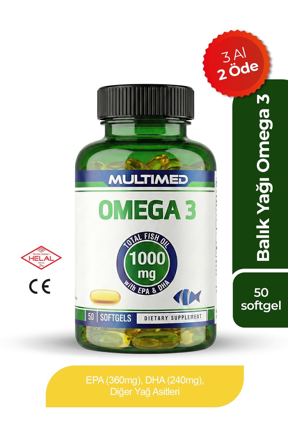 Multimed Omega 3 Balık Yağı 1000 mg – Trigliserid Formu Yüksek Emilim – 50 Softgel 