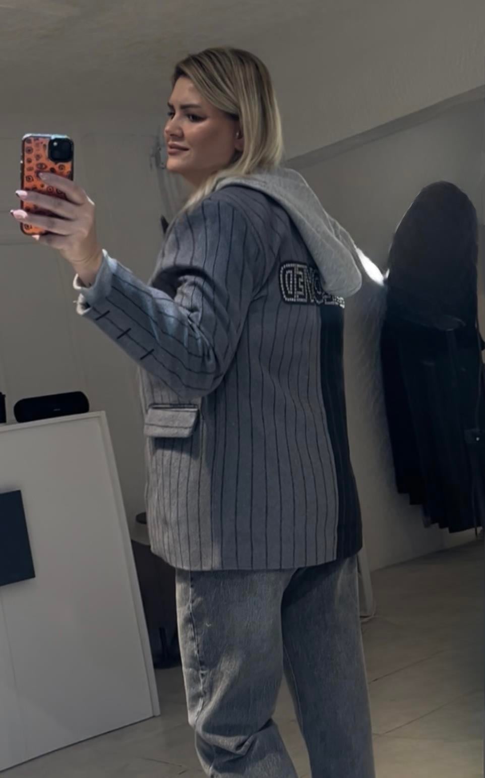 kapişonlu kaşe blazer