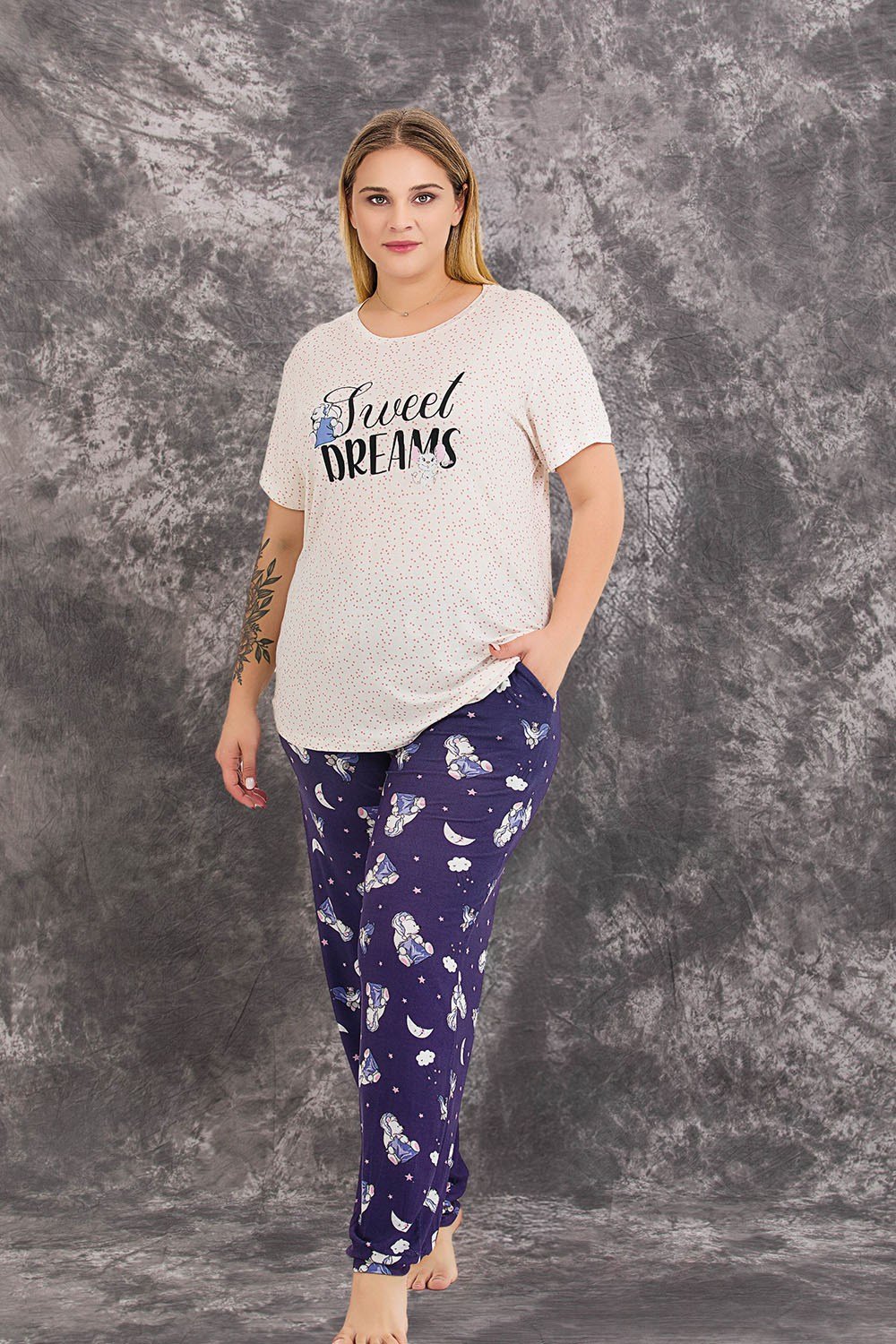 Bulut Desenli Büyük Beden Pijama Takımı