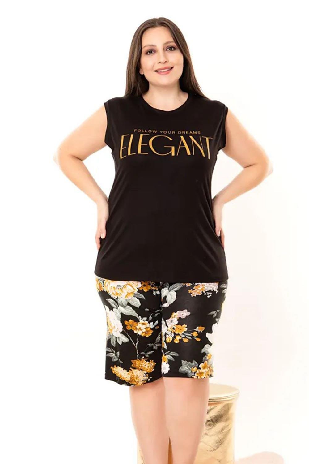 Çiçekli Büyük Beden Şortlu Pijama Takımı