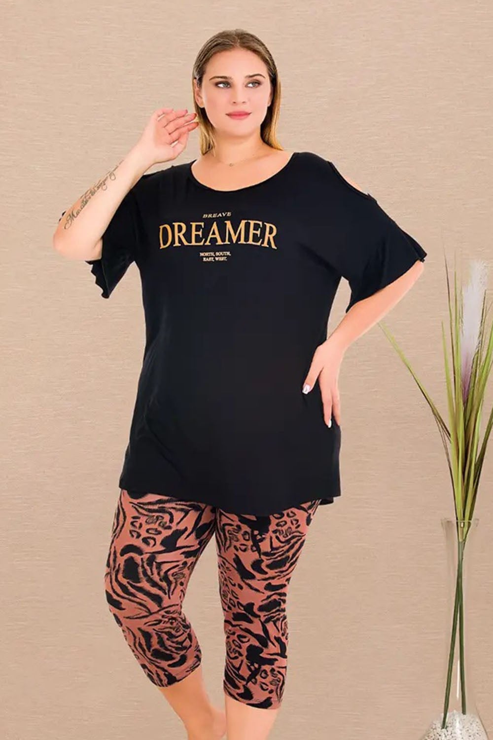 Geniş Kollu Büyük Beden Bayan Pijama Takımı