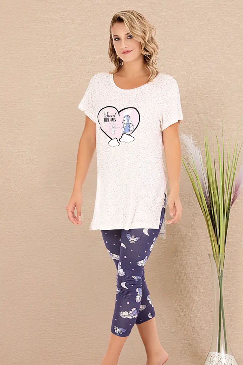 Kalp Desenli Bayan Pijama Takımı