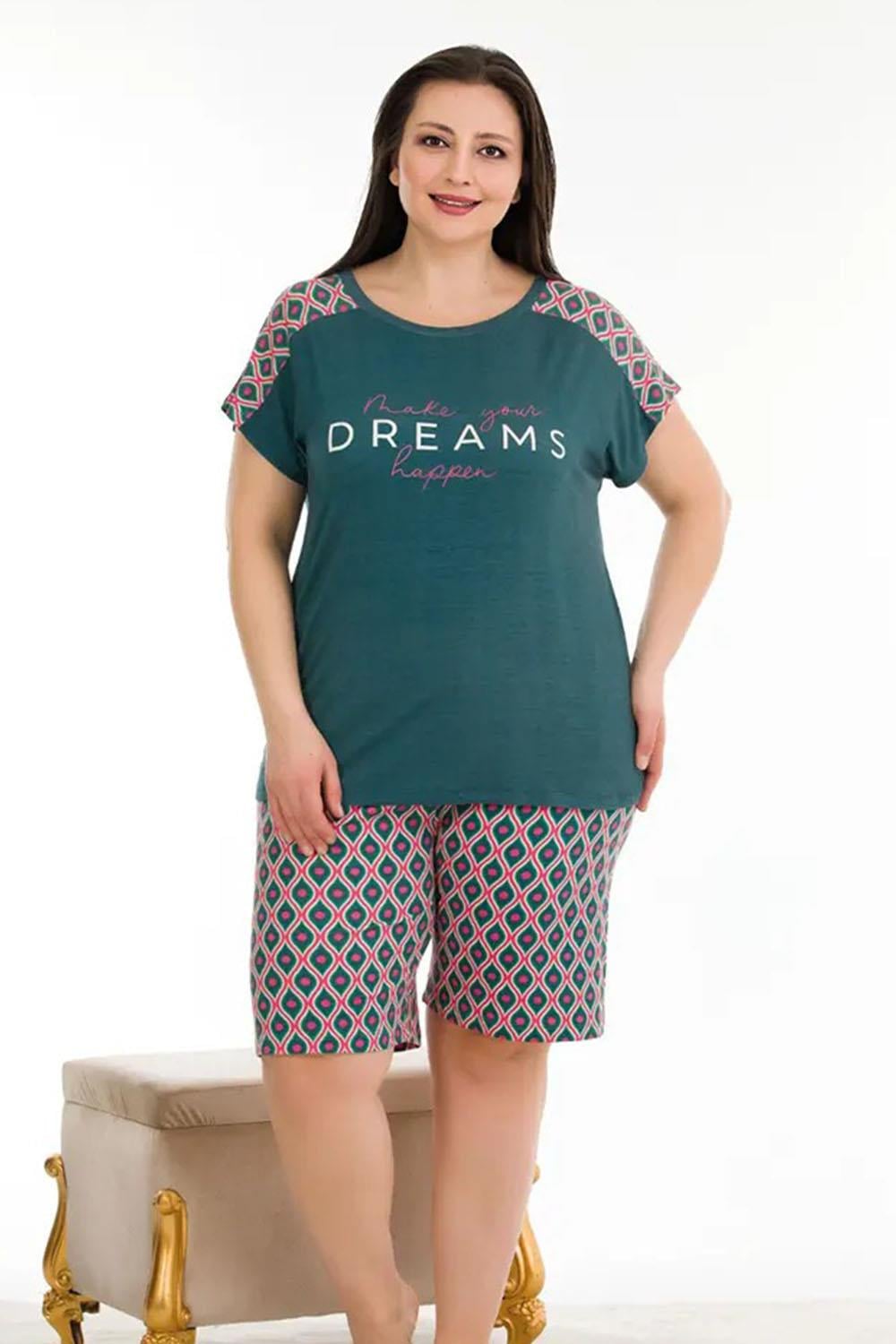 Kısa Kollu Büyük Beden Şortlu Pijama Takımı