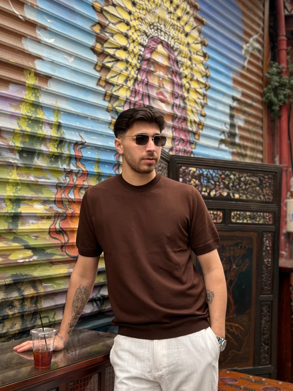 Kahverengi Bisiklet Yaka Slim Fit Tişört