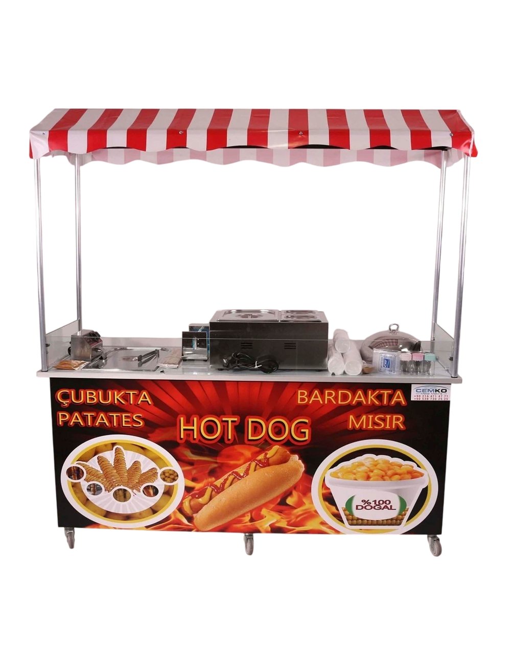 Elektrikli Hot Dog Çubukta Patates ve Bardakta Mısır Standı 65X180 (Model Çeşme)