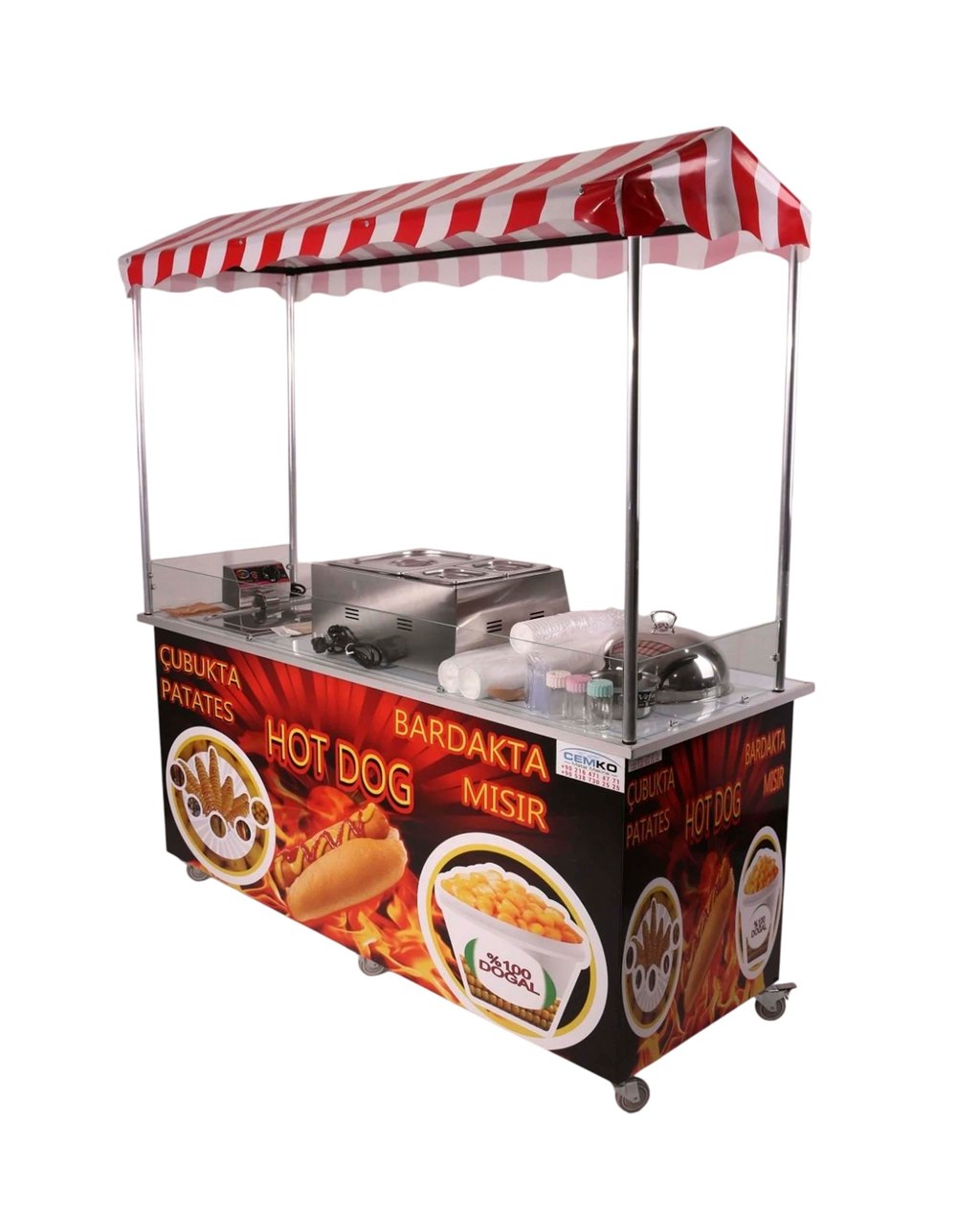 Elektrikli Hot Dog Çubukta Patates ve Bardakta Mısır Standı 65X180 (Model Çeşme)