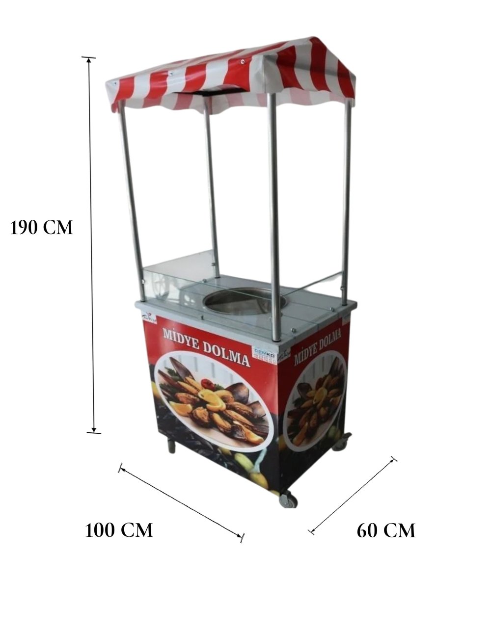 Isıtmalı Midye Dolma Arabası 50x70 (Model İstinye)