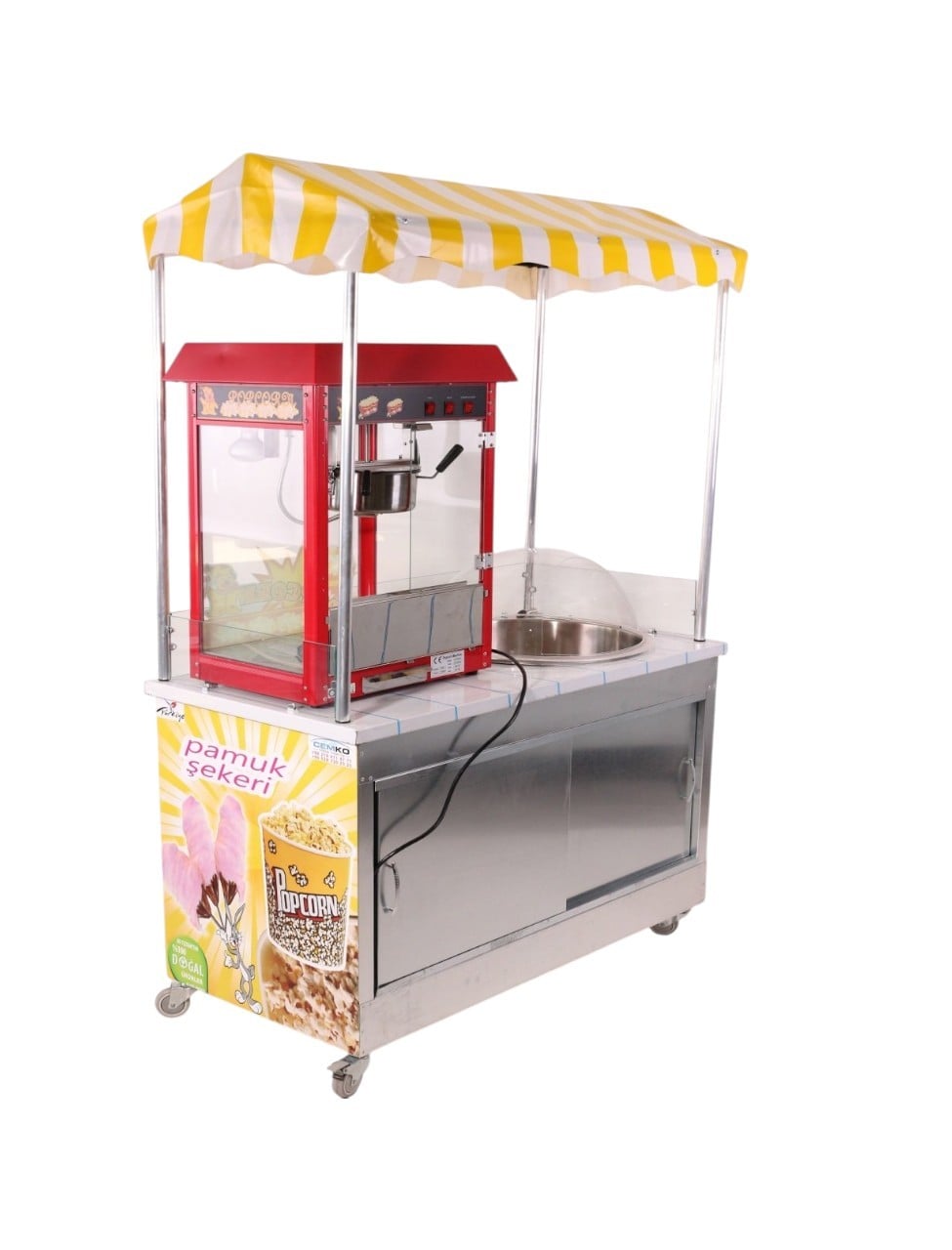 Pamuk Şeker ve Popcorn Mısır Patlatma Arabası 60x120 (Model Aydın) 
