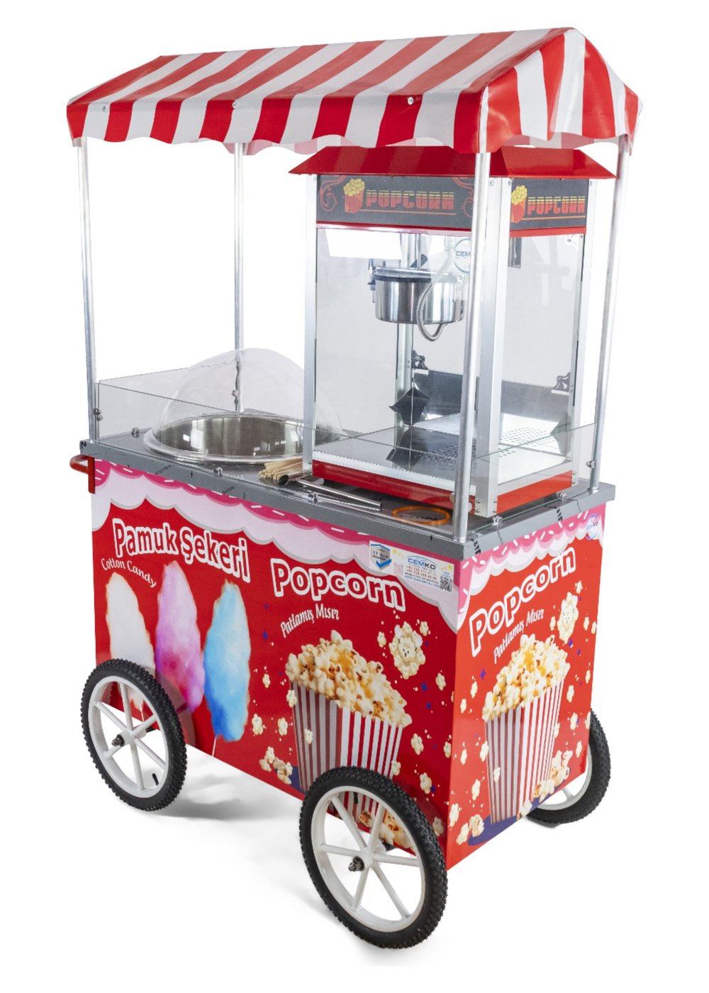 Pamuk Şeker Popcorn Mısır Patlatma Arabası 60x120 (Model Manavgat)