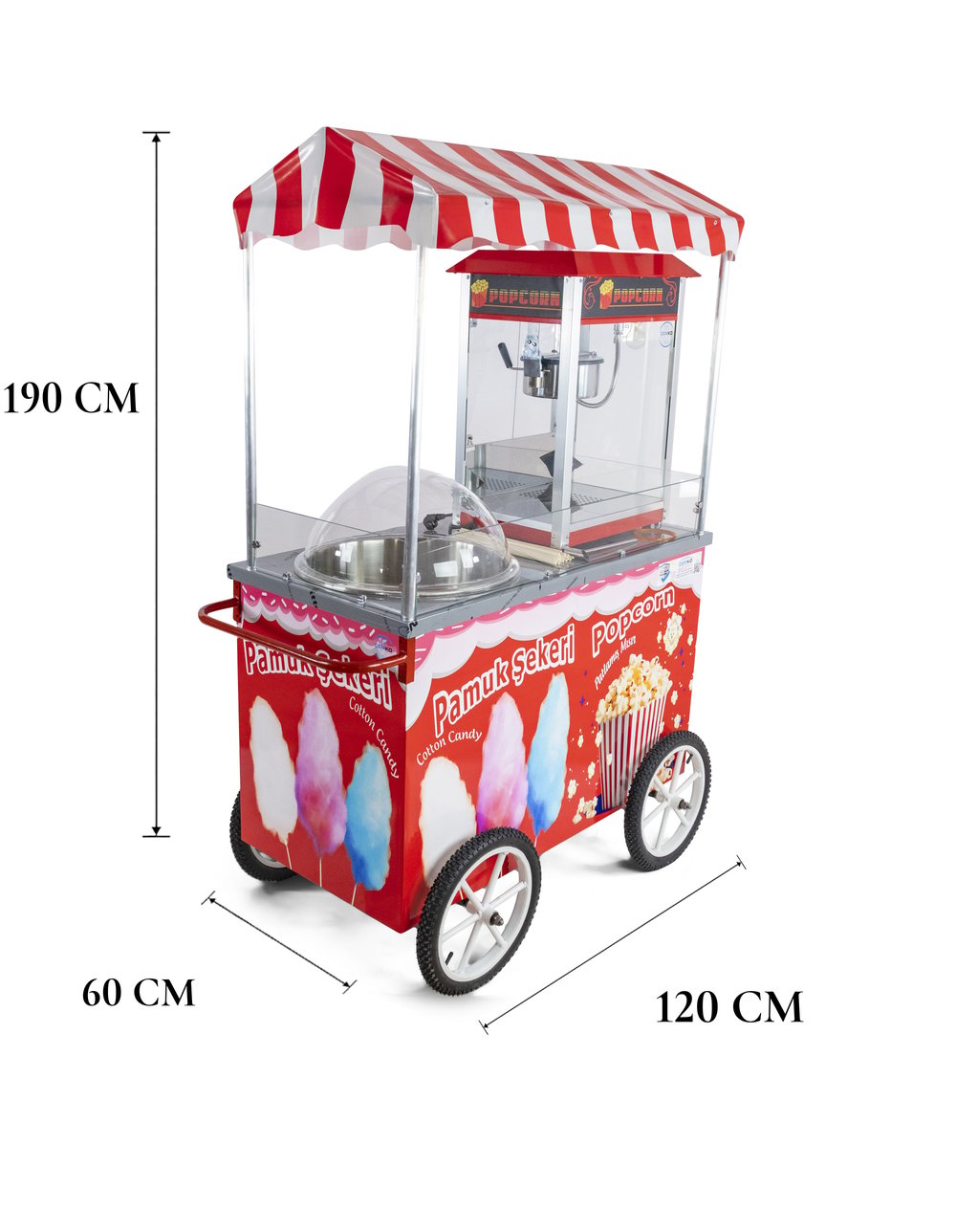 Pamuk Şeker Popcorn Mısır Patlatma Arabası 60x120 (Model Manavgat)