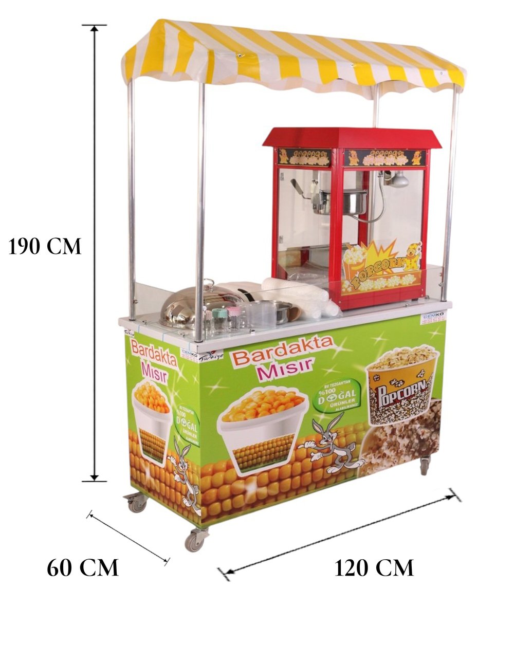 Popcorn Patlamış Mısır ve Bardakta Mısır Arabası Elektrikli 60x120 (Model Ankara) 