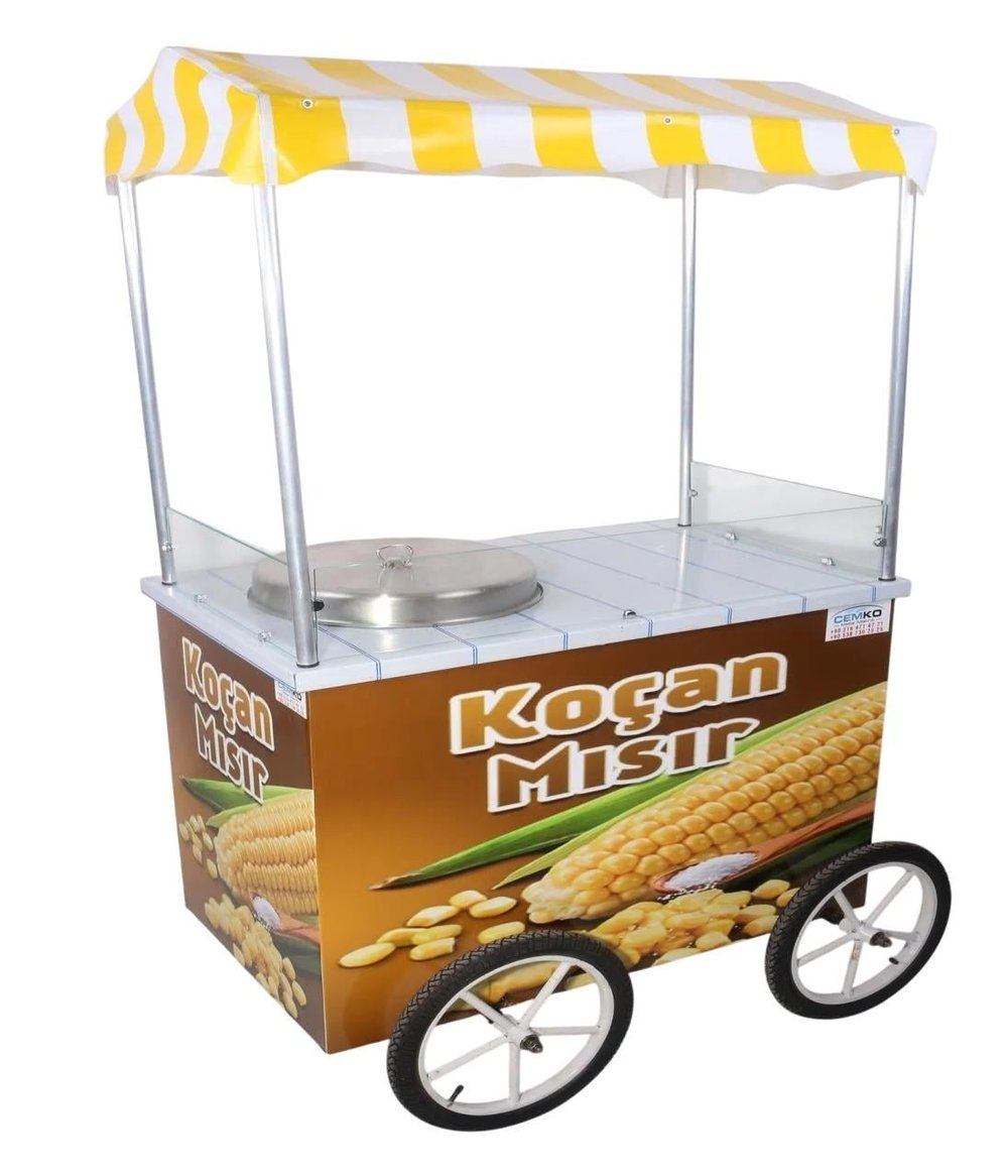 Tüplü Koçan Mısır Arabası 40 cm Büyük Kazanlı Tekerlekli 60x100 (Model İspir)